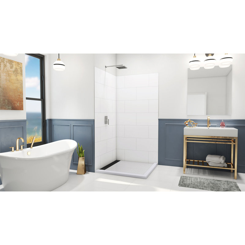 DreamLine DreamStone 42 in. D x 42 in. W x 84 in. H Corner Shower Wall Kit in White Traditional